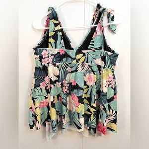 Kona Sol Tankini Top Adjustable Tie Straps Tropical Floral Padded Flowy Top 16W